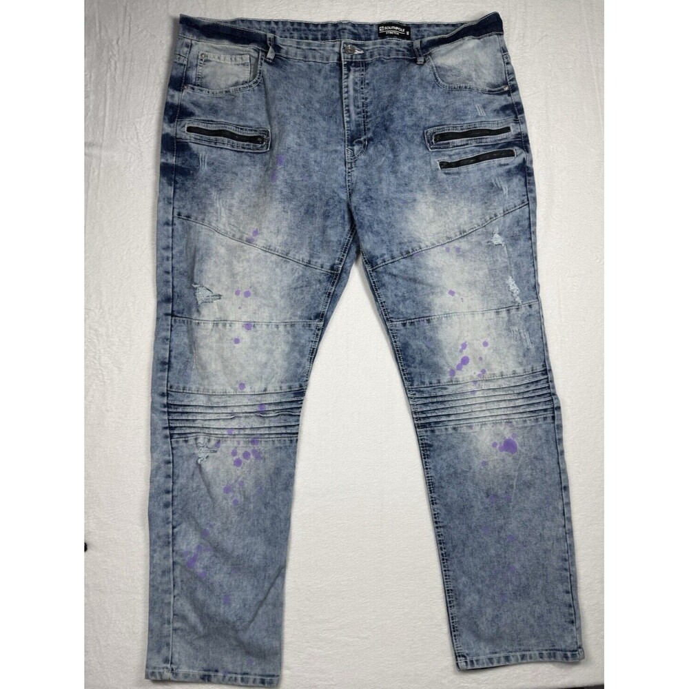 Vintage SouthPole Men's Jeans 46x32 Stretch Hip Hop Zippers Splatter Paint